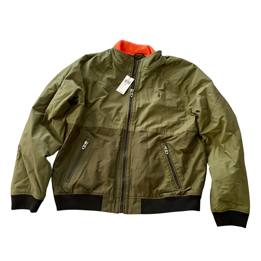 Polo Ralph Lauren Jacket Mens 2XL Green Bomber Fleece Lined Full Zip 90s Style